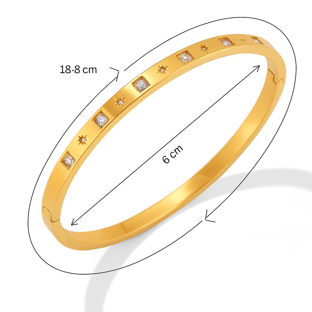 Helena | Gold Plated Cuff Bangle Bracelet with Star Shaped Zircons