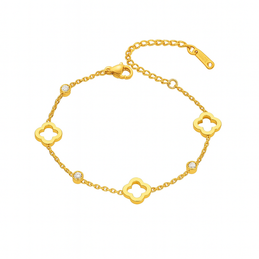 Rita | Multi Clover Chain Bracelet with Zircons 18K Gold Plated Waterproof