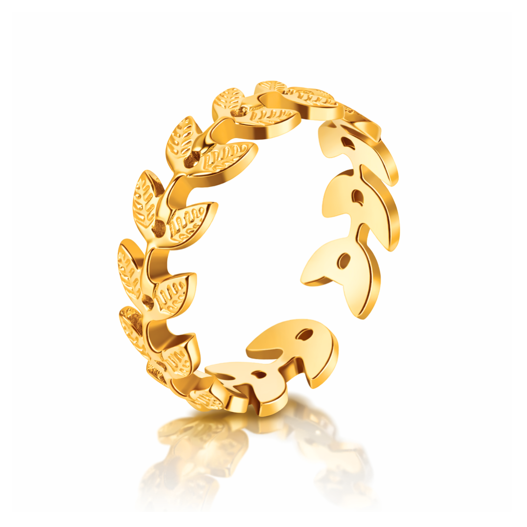 Lacey | Gold Plated Laurel Grace Open Cuff Ring