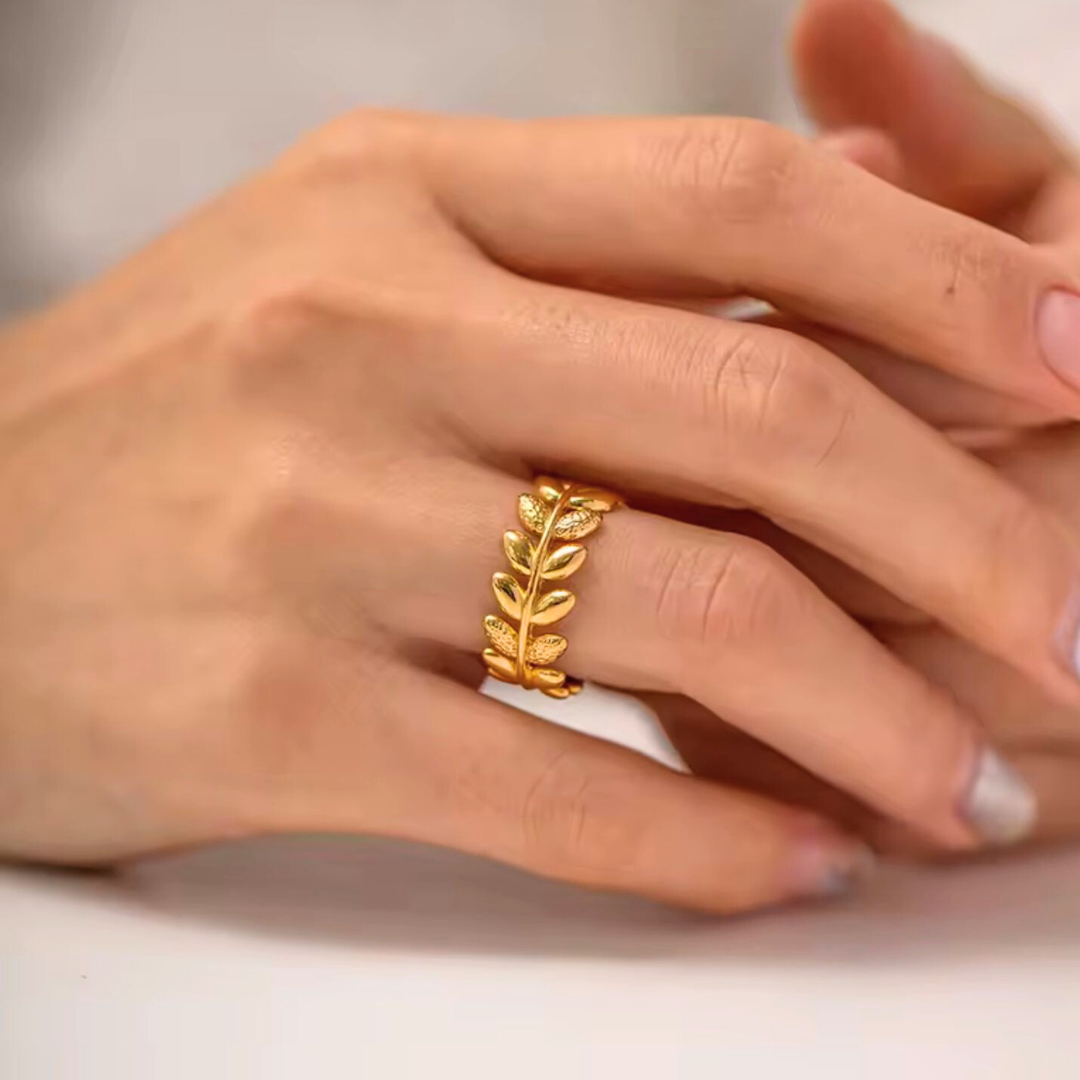 Lacey | Gold Plated Leaves Motif Design Resizable Ring