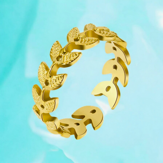 Lacey | Gold Plated Leaves Motif Design Resizable Ring