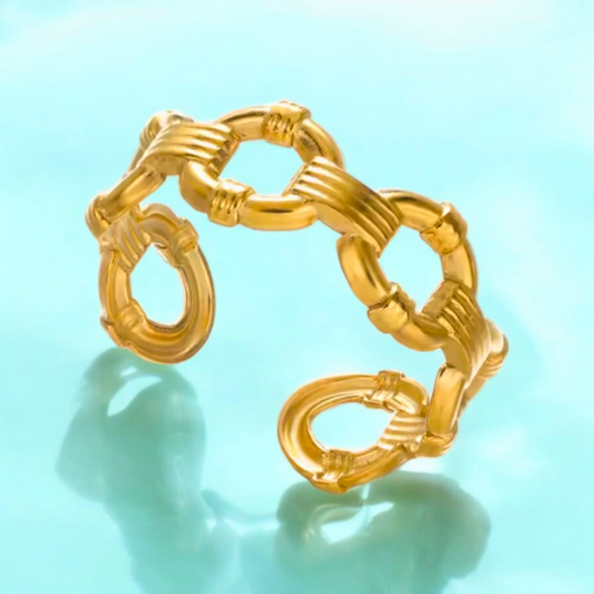 Thea | Gold Plated Link Cuff Resizable Ring