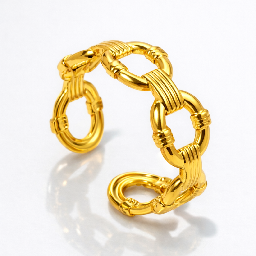 Thea | Gold Plated Link Cuff Resizable Ring