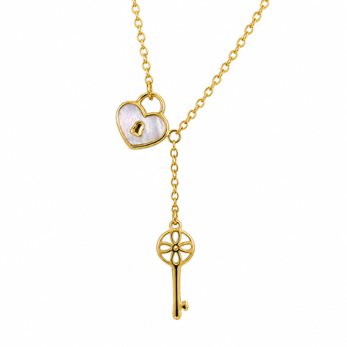 Daria | Gold Plated Heart Lock and Key Necklace