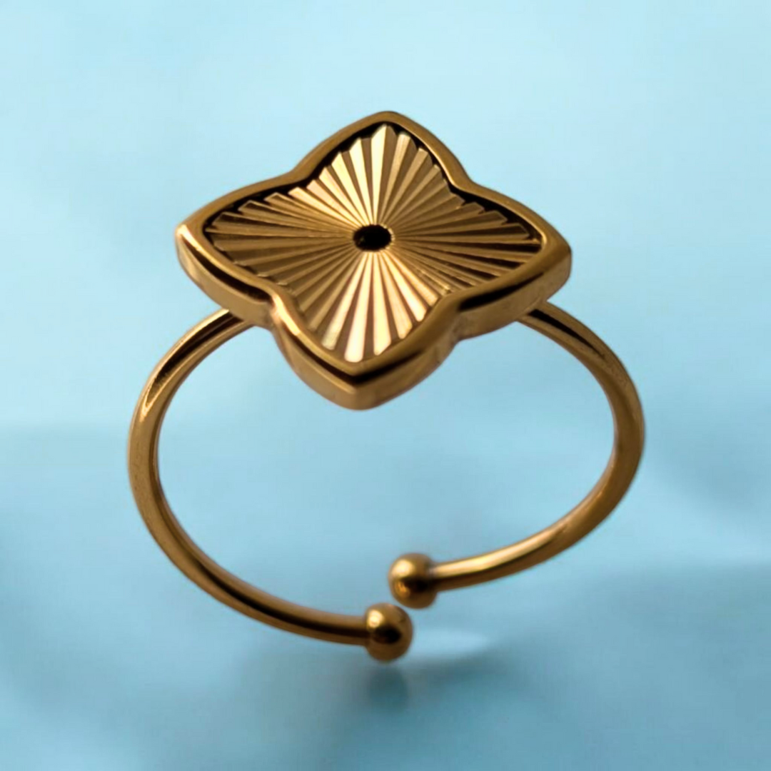 Gifting Set -18K Gold Plated Textured Four-Leaf Clover Set Waterproof (Necklace, Bracelet, Ring and Earring)