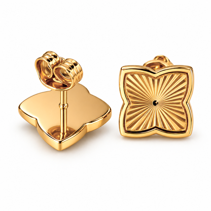 Lara | Gold Plated Textured Four-Leaf Clover Stud Earrings