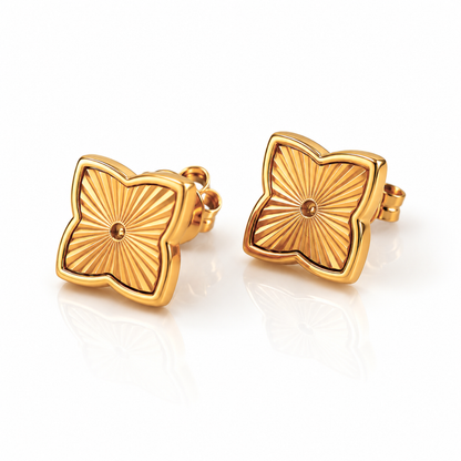 Lara | Gold Plated Textured Four-Leaf Clover Stud Earrings