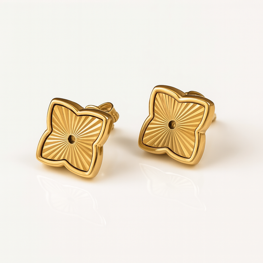 Lara | Gold (18K) Plated Textured Four-Leaf Clover Waterproof Stud Earrings