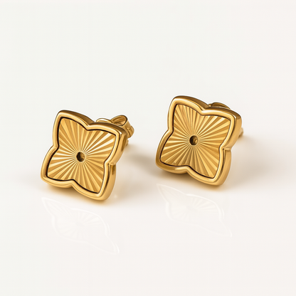 Gifting Set -18K Gold Plated Textured Four-Leaf Clover Set Waterproof (Necklace, Bracelet, Ring and Earring)