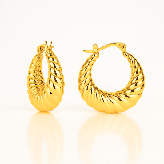 Miranda | 18K Gold Plated Croissant Twisted Hoop Waterproof Earrings
