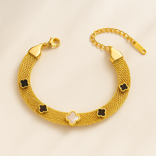 Antalya | Multi Clover Mesh Bracelet 18K Gold Plated Waterproof