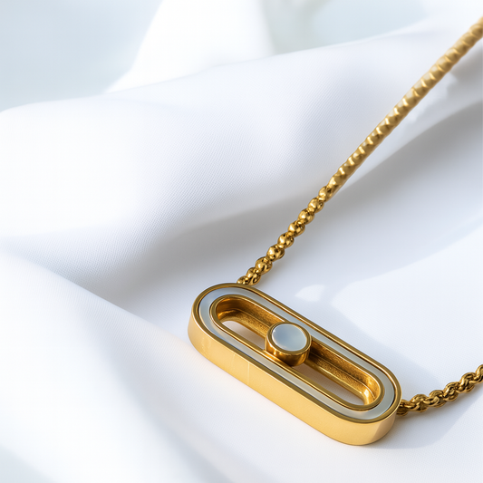 Sandra | Gold (18K) Plated Sliding Ball Paperclip Uno Geometric Pendant Waterproof Necklace