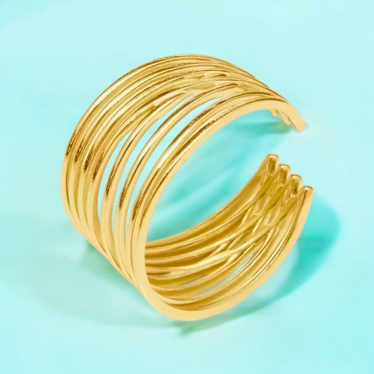 Odetta | Gold-Plated Multi-Layer Cuff Resizable Ring