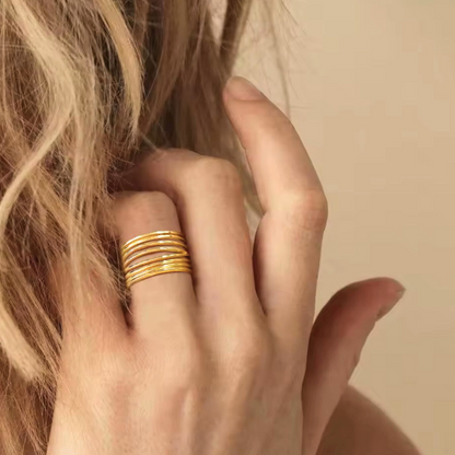 Odetta | Gold-Plated Multi-Layer Cuff Resizable Ring
