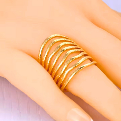 Mariza | Gold Plated Chunky Multi-Layer Wave Cuff Resizable Ring