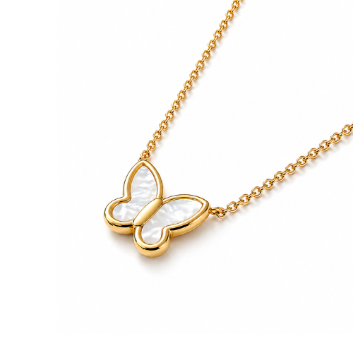 Zivah | Gold Plated Pearl Butterfly Pendant Necklace