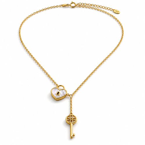 Daria | Gold Plated Heart Lock and Key Necklace