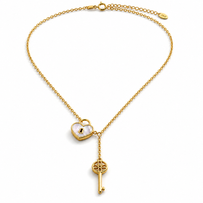 Daria | Gold Plated Heart Lock and Key Necklace