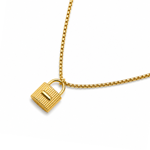 June | Gold Plated Lock Pendant Necklace