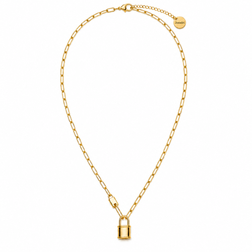 Odessa | Gold Plated Lock Pendant in Cuban Link Necklace
