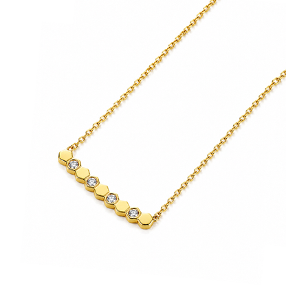 Beth | Gold Plated Honeycomb Styled Bar Pendant Necklace