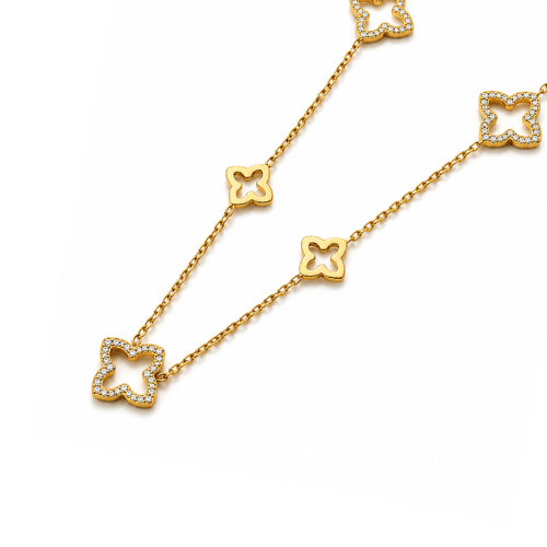 Angelina | Gold Plated Four-Leaf Hollow Clover Necklace