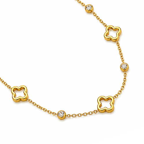 Margaux | Gold Plated Four-Leaf Hollow Clover Necklace