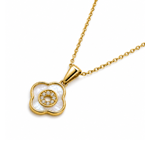 Nina | Gold Plated Shell Filled Four-Leaf Clover Necklace