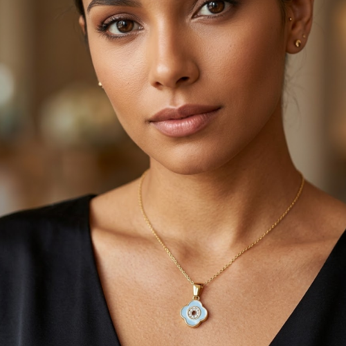 Nina | Gold Plated Shell Filled Four-Leaf Clover Necklace