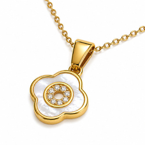 Nina | Gold Plated Shell Filled Four-Leaf Clover Necklace