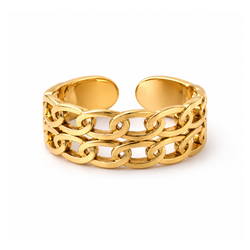 Georgina | Gold Plated Double Layered Braided Chain Resizable Ring