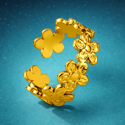 Esme | Gold Plated Flower Motif Floral Resizable Ring