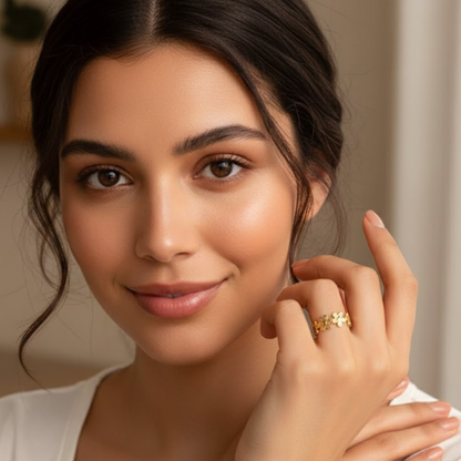 Esme | Gold Plated Flower Motif Floral Resizable Ring