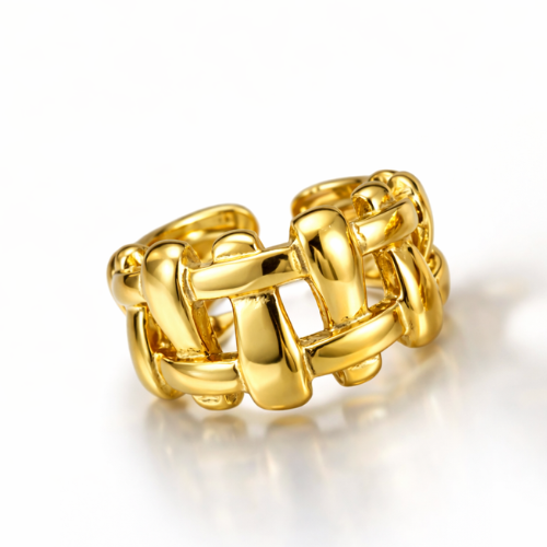 Martina | Gold Plated Irregular Knit Cuff Resizable Ring