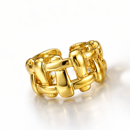 Martina | Gold Plated Irregular Knit Cuff Resizable Ring