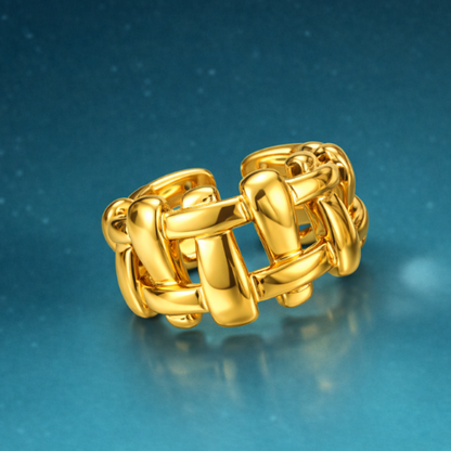 Martina | Gold Plated Irregular Knit Cuff Resizable Ring