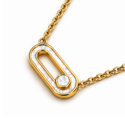 Sandra | Gold Plated Sliding Ball Uno Geometric Necklace