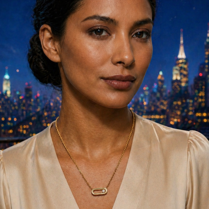 Sandra | Gold Plated Sliding Ball Uno Geometric Necklace