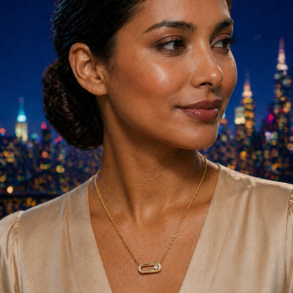 Sandra | Gold Plated Sliding Ball Uno Geometric Necklace