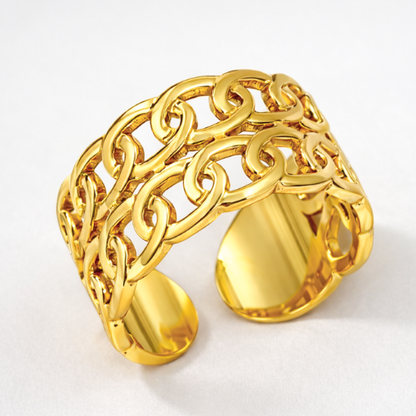 Georgina | Gold Plated Double Layered Braided Chain Resizable Ring