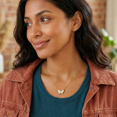 Mirayah | Gold-Plated Shell Butterfly Charm Necklace