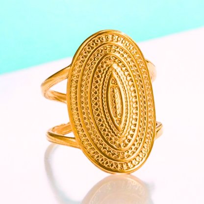 Penelope | Gold Plated Oval Punk Style Bohemian Resizable Ring