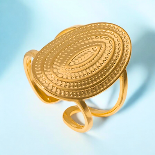 Penelope | Gold Plated Oval Punk Style Bohemian Resizable Ring