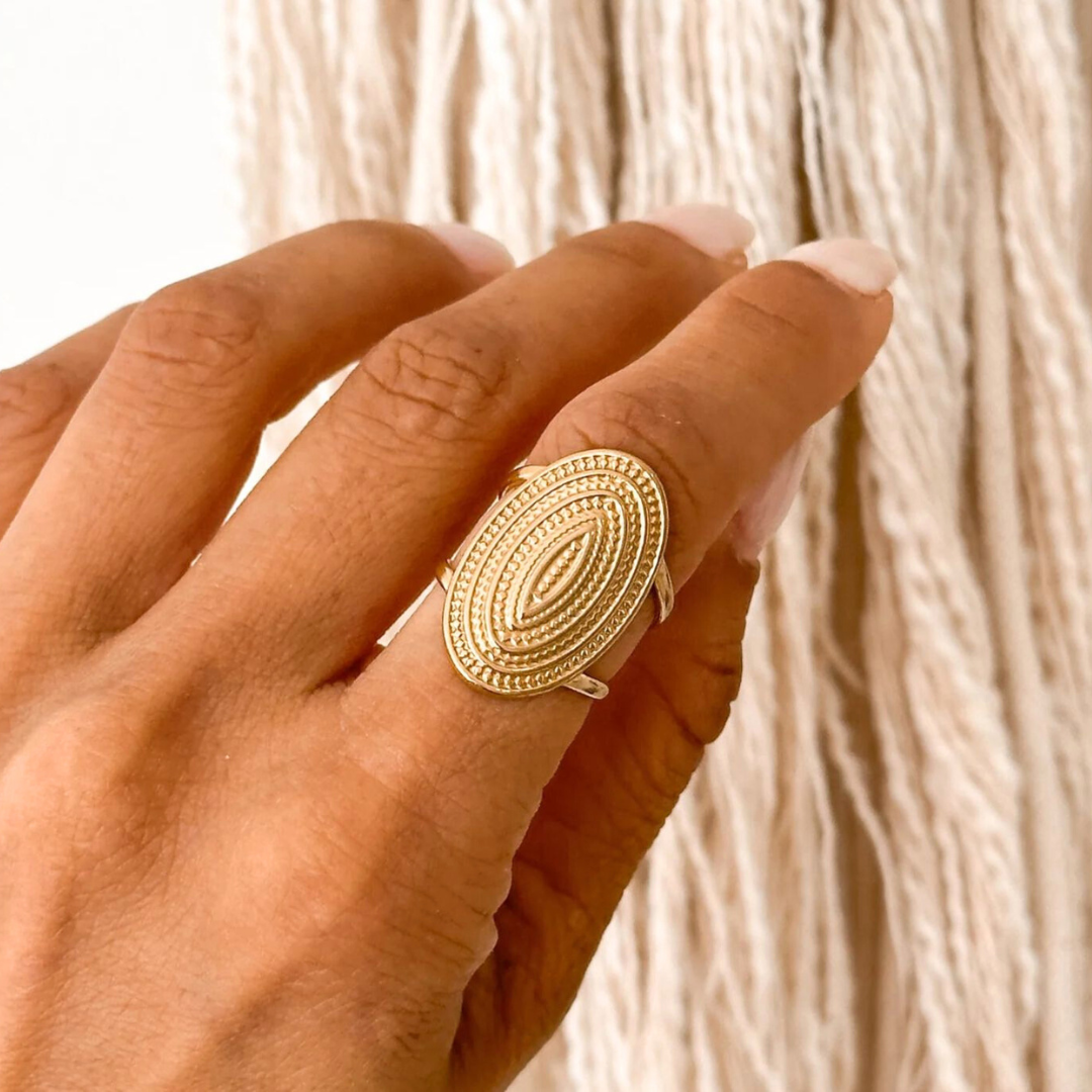 Penelope | Gold Plated Oval Punk Style Bohemian Resizable Ring