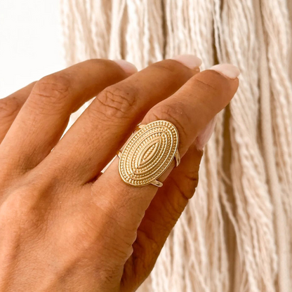 Penelope | Gold Plated Oval Punk Style Bohemian Resizable Ring