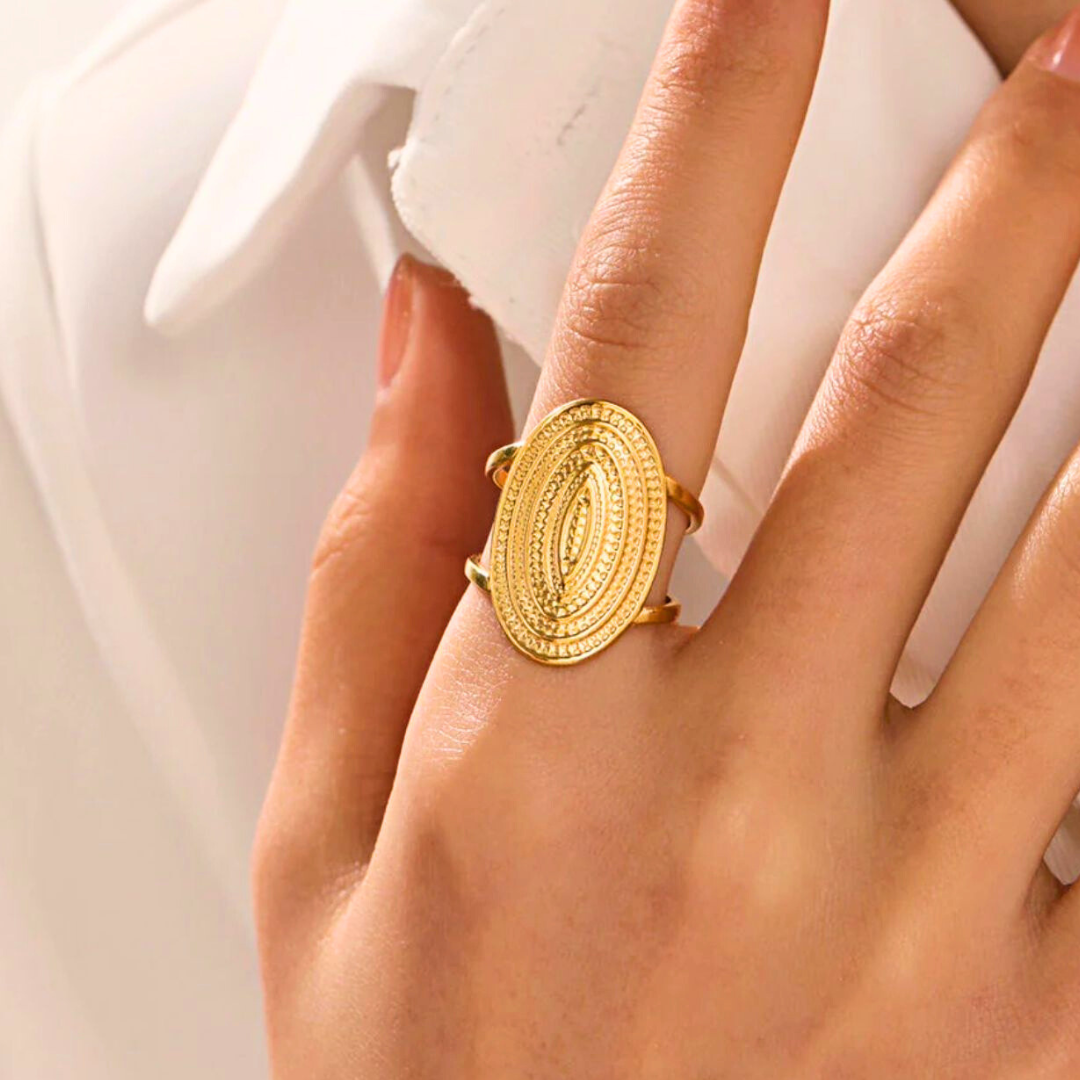 Penelope | Gold Plated Oval Punk Style Bohemian Resizable Ring
