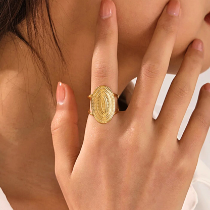 Penelope | Gold Plated Oval Punk Style Bohemian Resizable Ring
