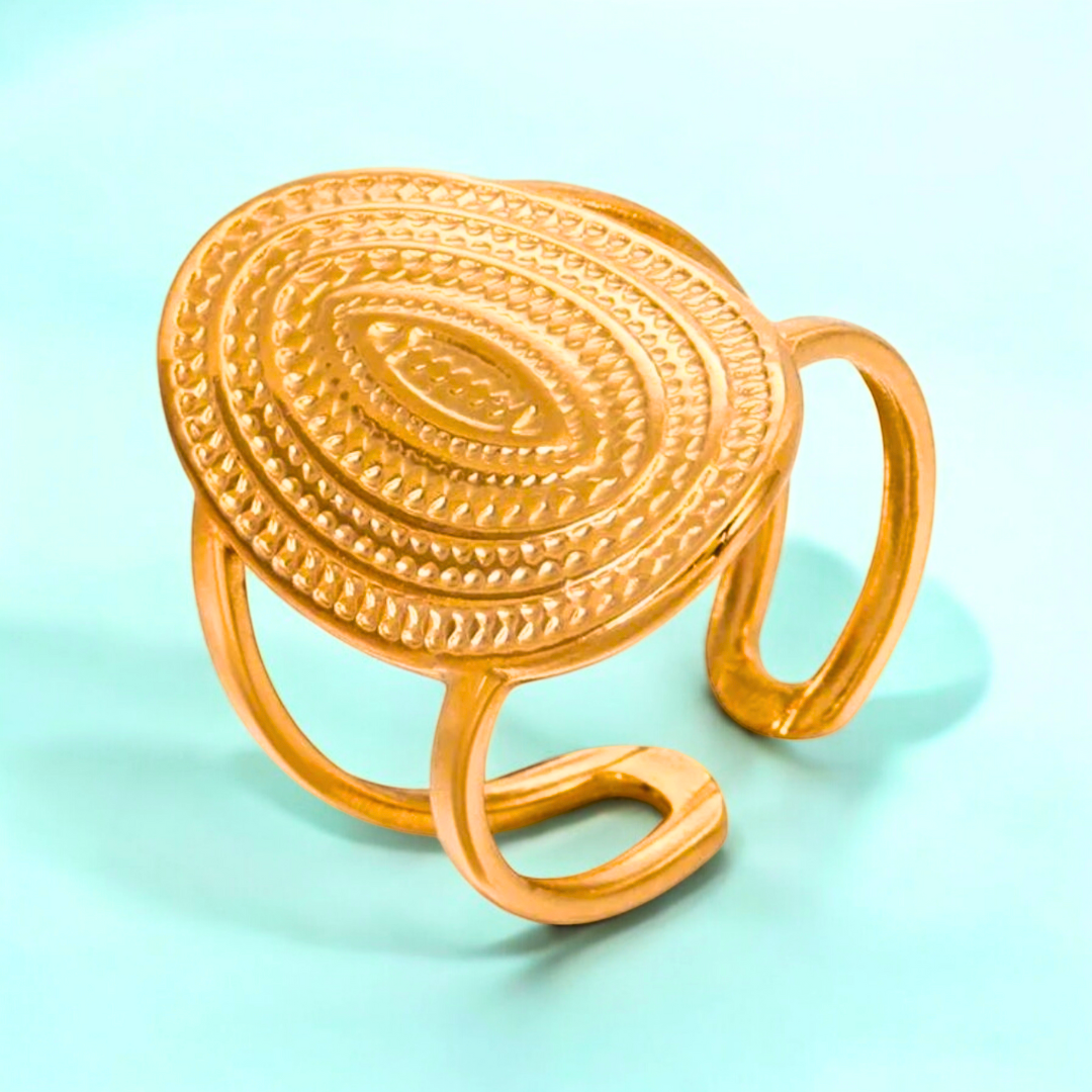 Penelope | Gold Plated Oval Punk Style Bohemian Resizable Ring