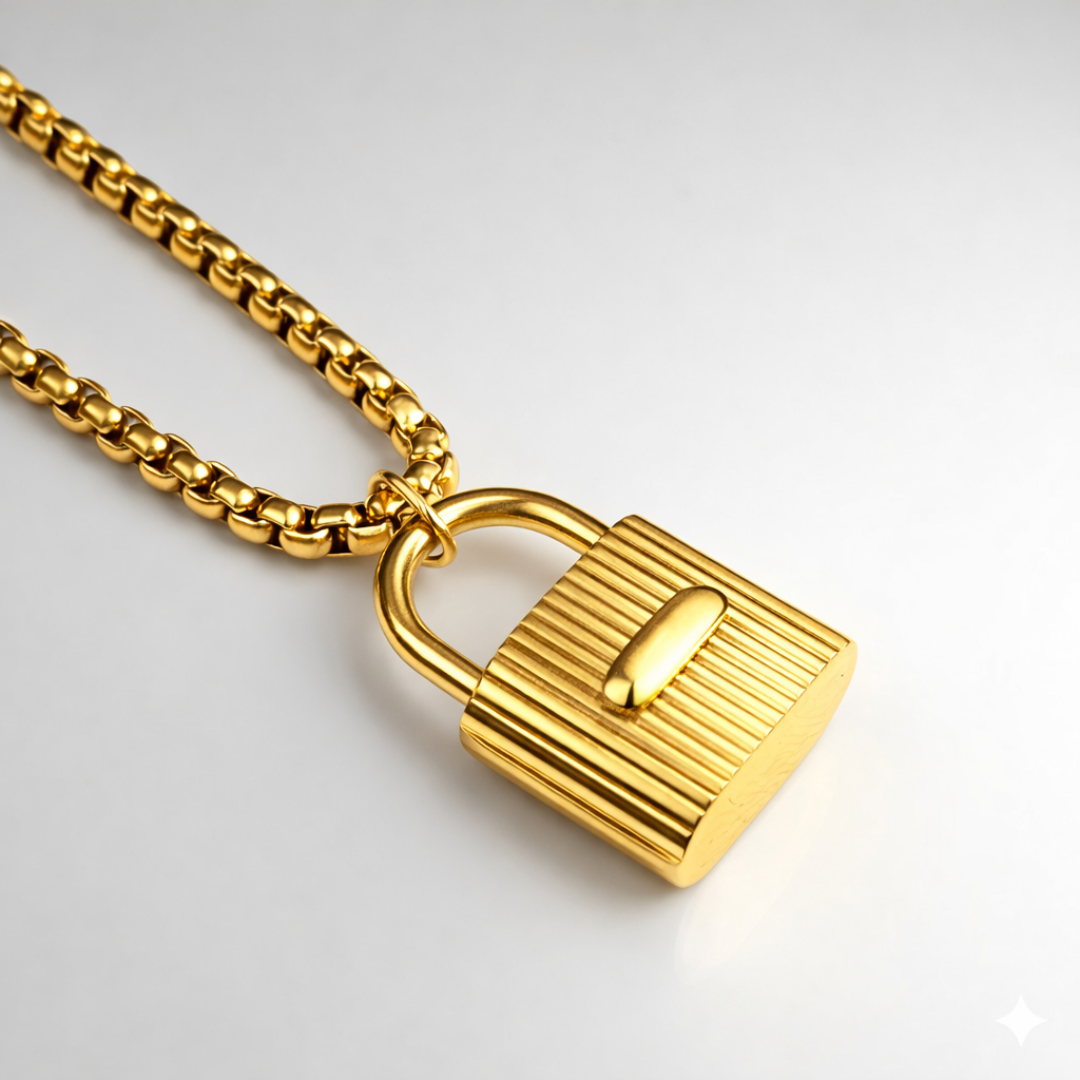 June | Gold Plated Lock Pendant Necklace