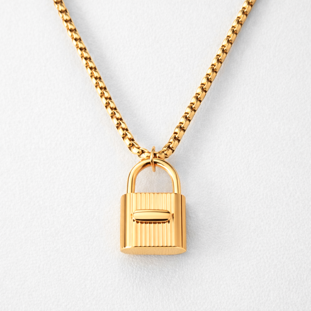 June | Gold Plated Lock Pendant Necklace